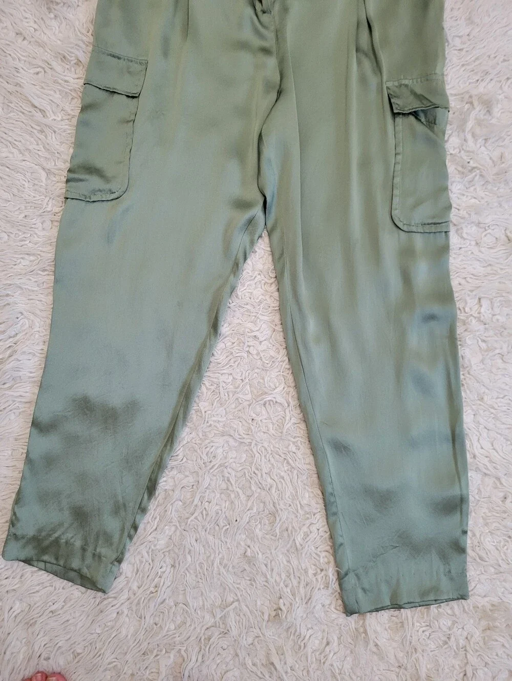 Silk Pants L'agence Womens Roxy Silk Paperbag Cargo Pant Green Sz 6
